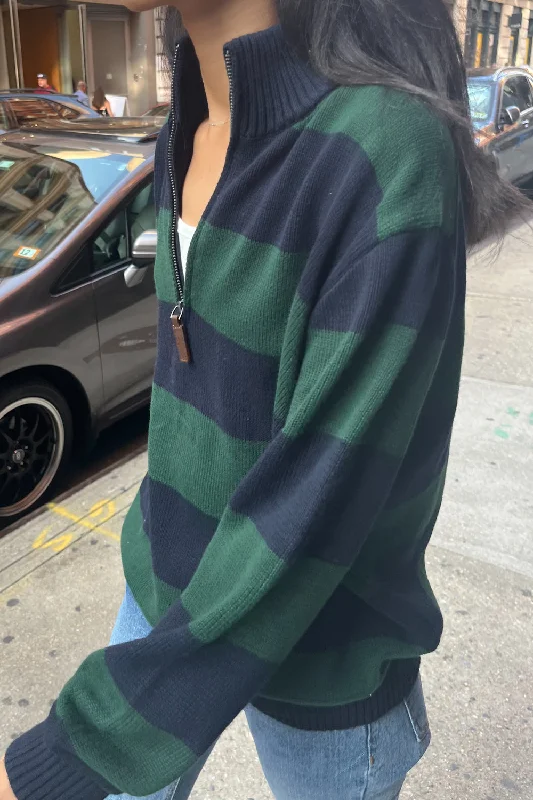 Navy Blue And Dark Green Stripes / Oversized Fit