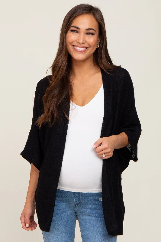 Black Dolman Short Sleeve Maternity Cardigan