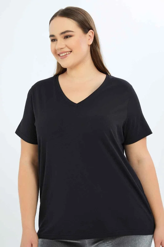 Women Black V-Neck T-Shirt