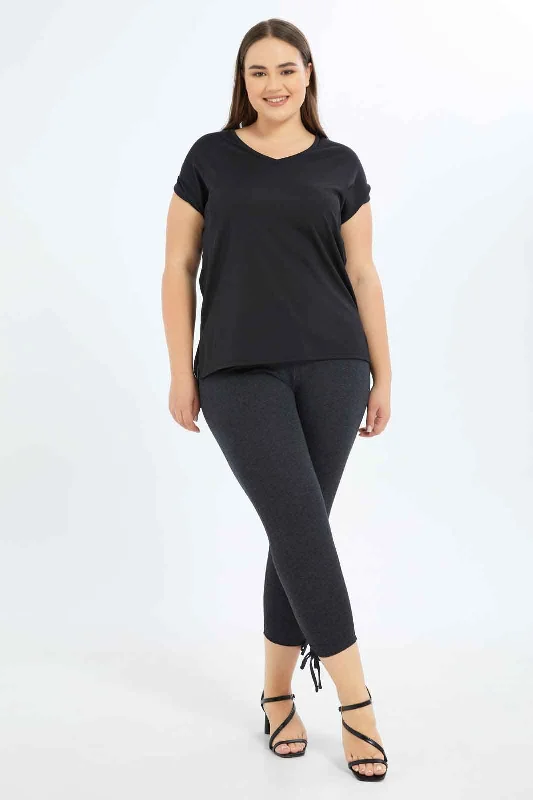 Women Black V-Neck T-Shirt