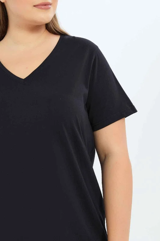 Women Black V-Neck T-Shirt