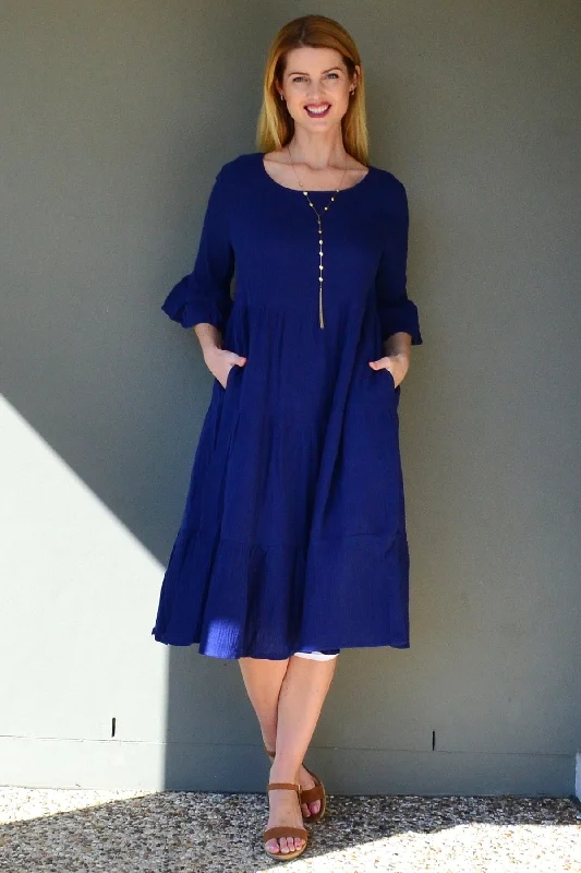 Blue Cheesecloth Midi Dress