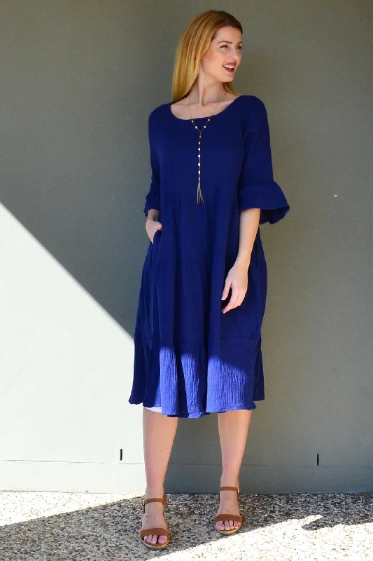 Blue Cheesecloth Midi Dress