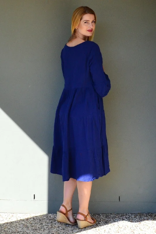 Blue Cheesecloth Midi Dress