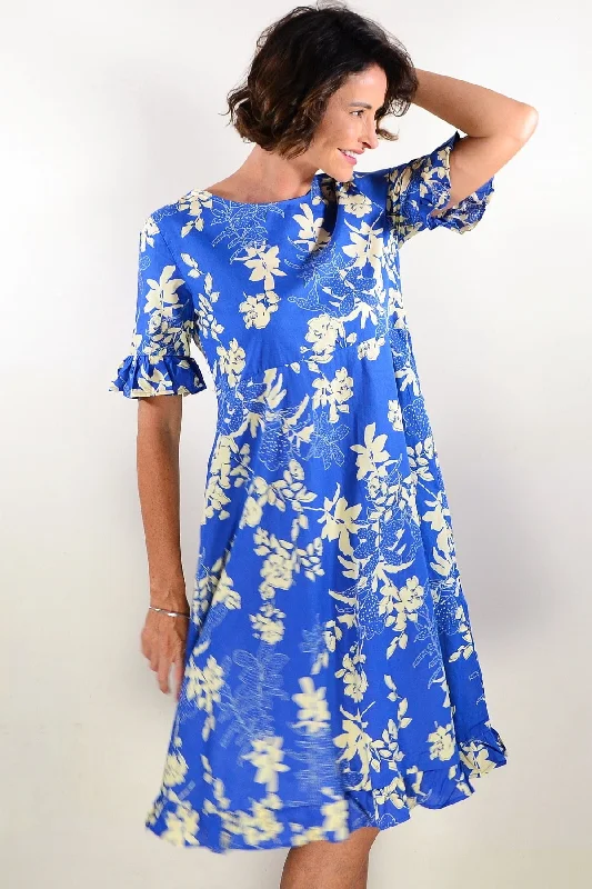 Blue Cream Petals Summer Dress