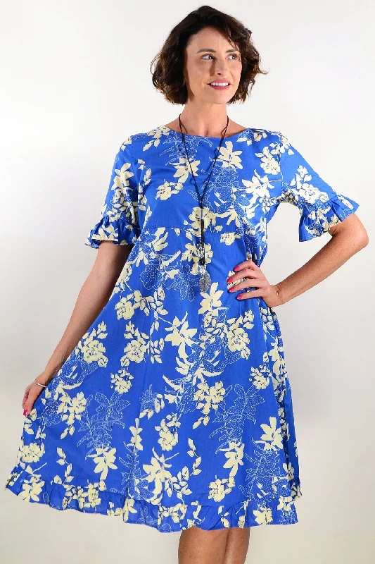 Blue Cream Petals Summer Dress