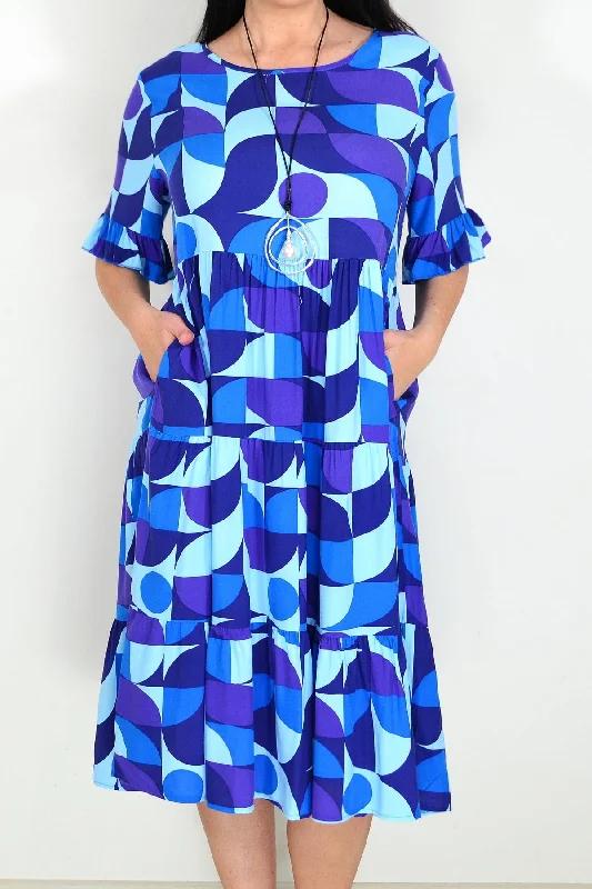 Blue Purple Geometric Midi Dress