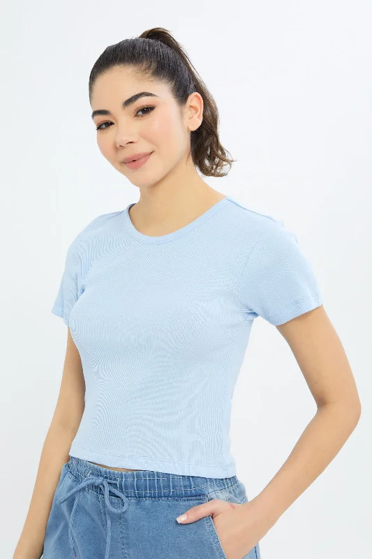 Women Blue Cropped T-Shirt