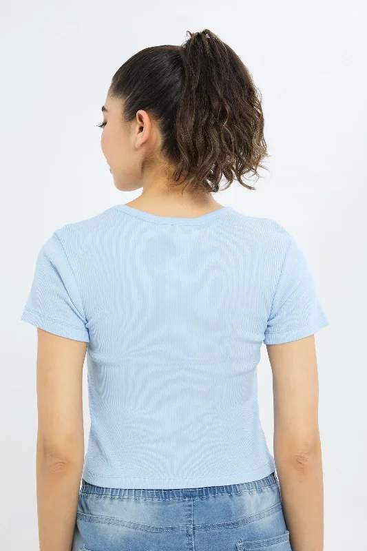 Women Blue Cropped T-Shirt