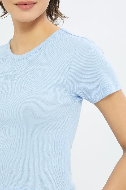 Women Blue Cropped T-Shirt