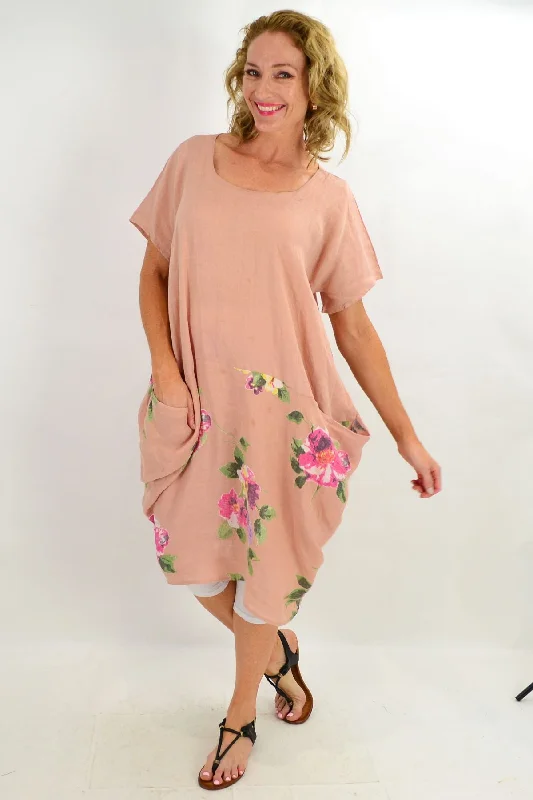 Blush Hibiscus Linen Tunic Dress