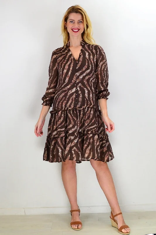 Brown Animal Tiered Tunic Dress