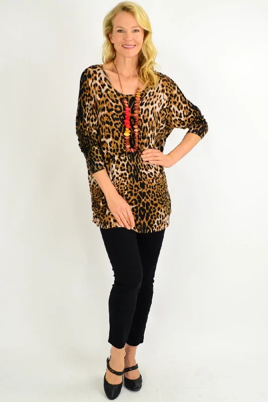 Brown Leopard Wool Blend Tunic Top