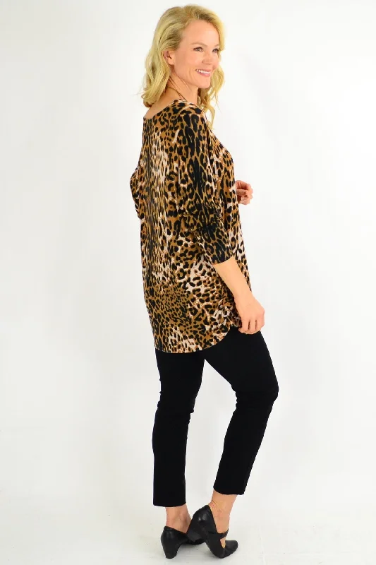 Brown Leopard Wool Blend Tunic Top