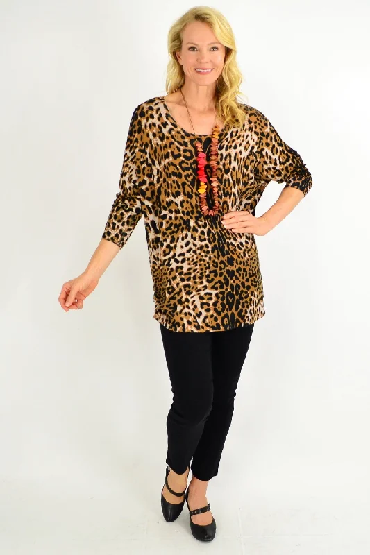 Brown Leopard Wool Blend Tunic Top