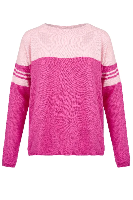 Cashmere Mix Sweater in Baby Pink & Cerise with Cerise Arm Rings