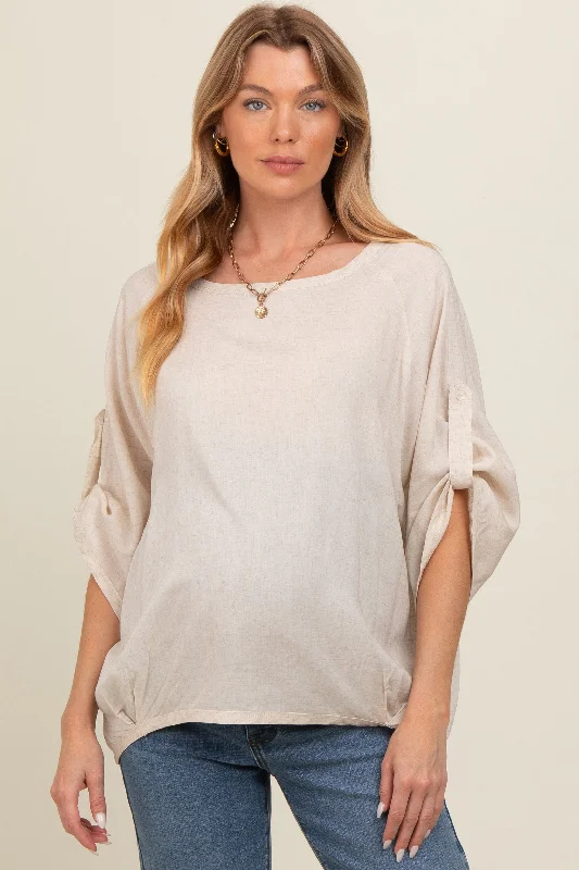 Cream Rolled Cuff Short Sleeve Maternity Top