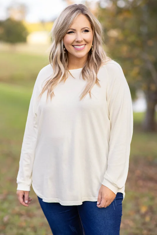 Curved Hem Slouchy Dolman Tunic, Ivory