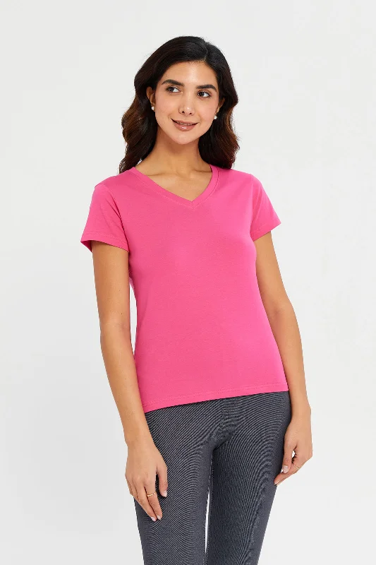 Women Fuchsia Basic T-Shirt