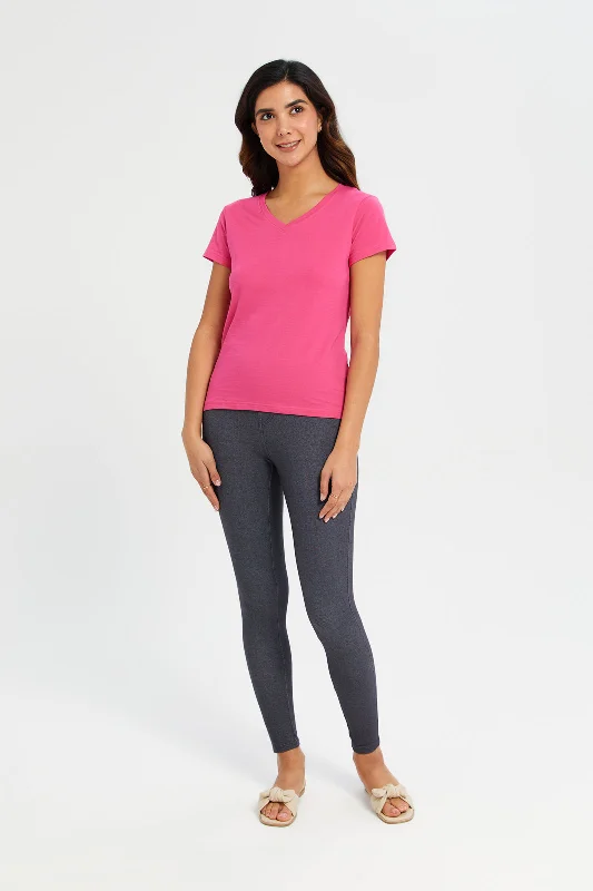 Women Fuchsia Basic T-Shirt