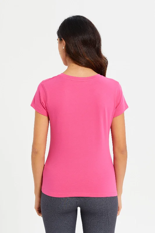 Women Fuchsia Basic T-Shirt