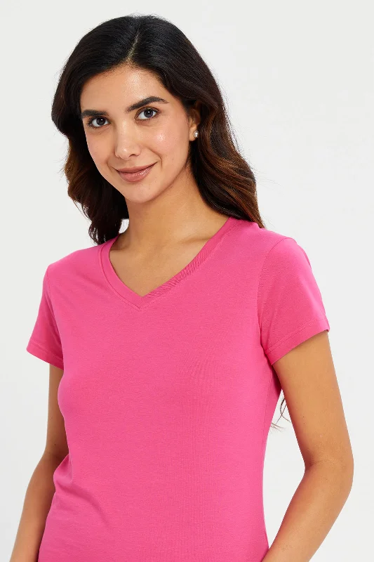 Women Fuchsia Basic T-Shirt