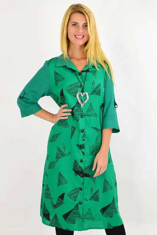 Green Black Abstract Shirt Dress