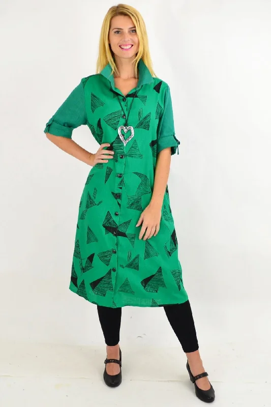 Green Black Abstract Shirt Dress