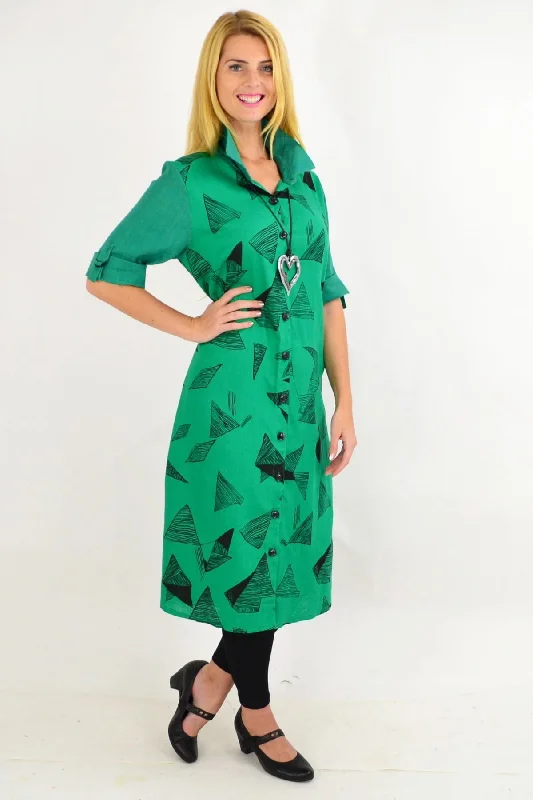 Green Black Abstract Shirt Dress