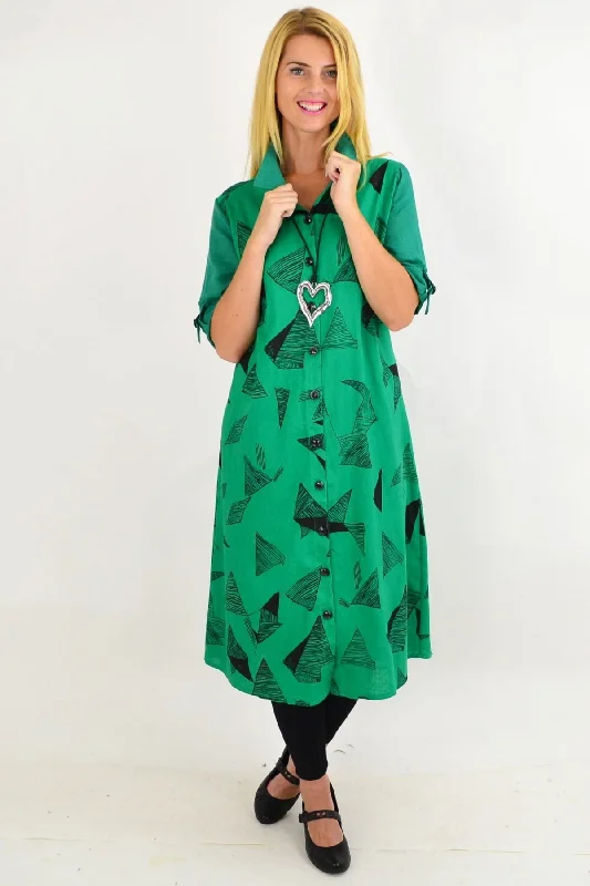 Green Black Abstract Shirt Dress