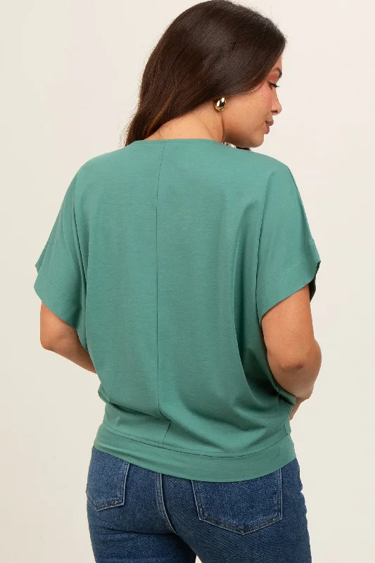 Green Round Neck Dolman Sleeve Maternity Top