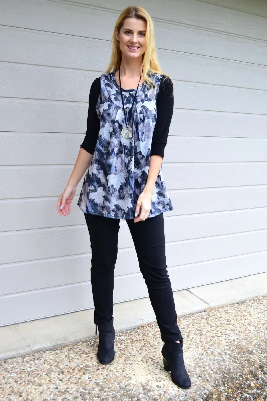 Grey Maple Leaf Sleeveless Fleece Tunic Top