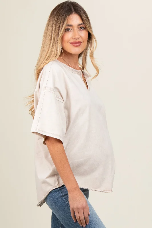 Grey Washed Cotton Jersey Oversized Maternity Top