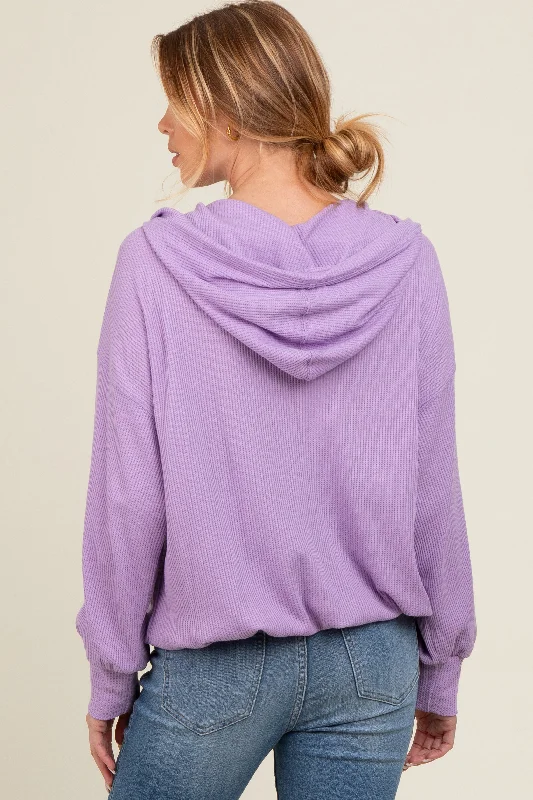 Lavender Waffle Knit Half Zip Relaxed Fit Maternity Hoodie