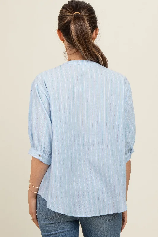 Light Blue Striped Button Down Maternity Top