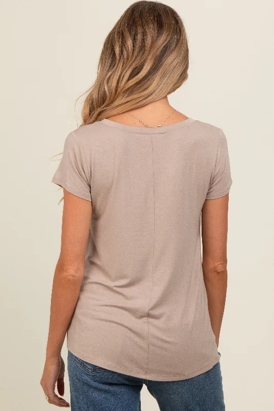 Mocha Basic V-Neck Short Sleeve Maternity Top