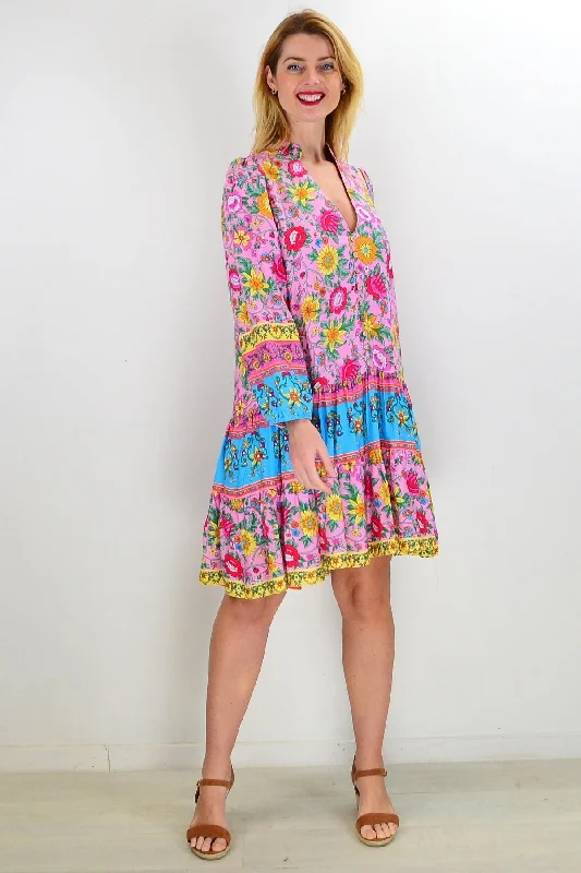 Pink Blue Eden Garden Tunic Dress