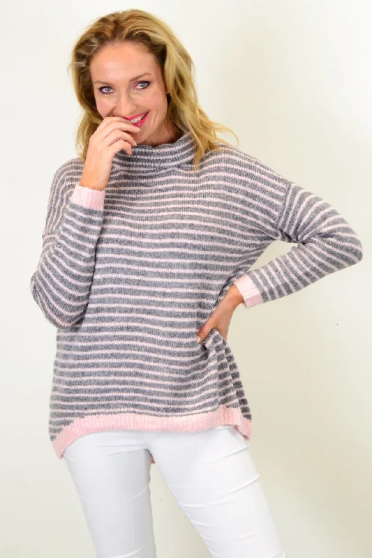 Pink Cross My Heart Cosy High Neck Tunic Jumper