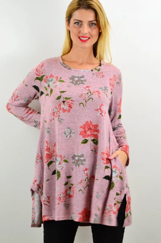 Pink Floral Fleece Tunic Top