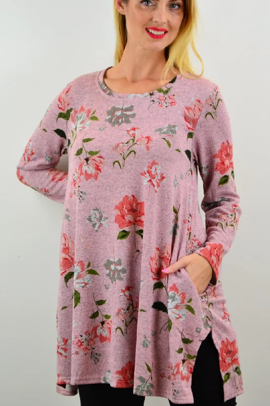 Pink Floral Fleece Tunic Top