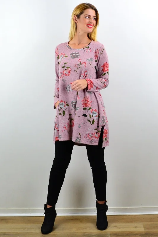 Pink Floral Fleece Tunic Top