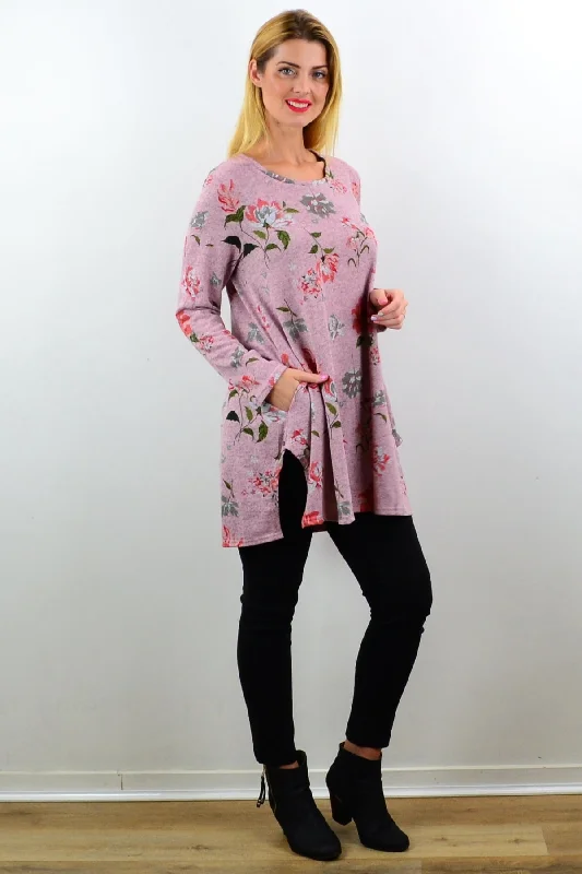 Pink Floral Fleece Tunic Top