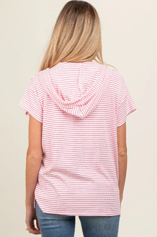 Pink Short Sleeve Maternity Hoodie