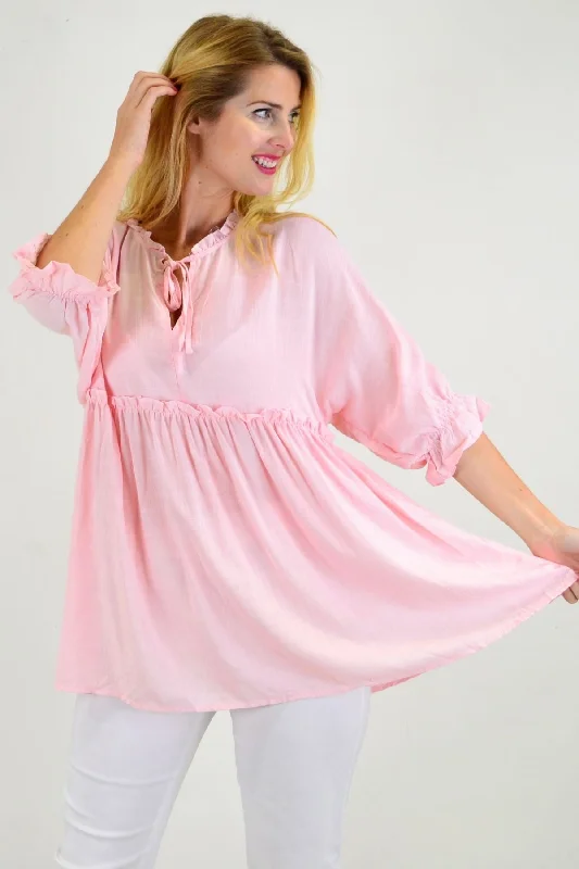 Powder Pink Relaxed Fit Tunic Blouse