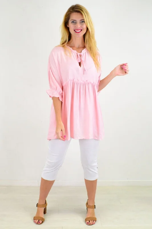 Powder Pink Relaxed Fit Tunic Blouse