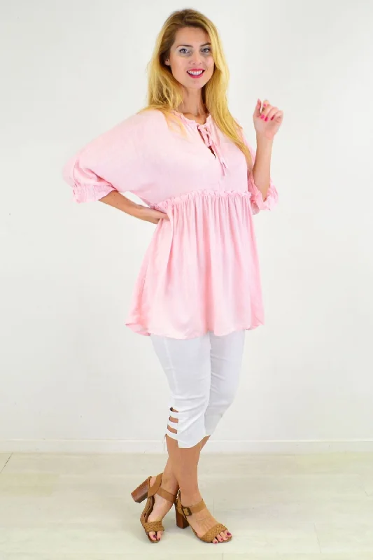 Powder Pink Relaxed Fit Tunic Blouse