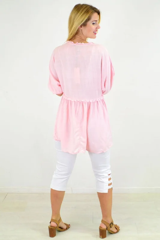 Powder Pink Relaxed Fit Tunic Blouse