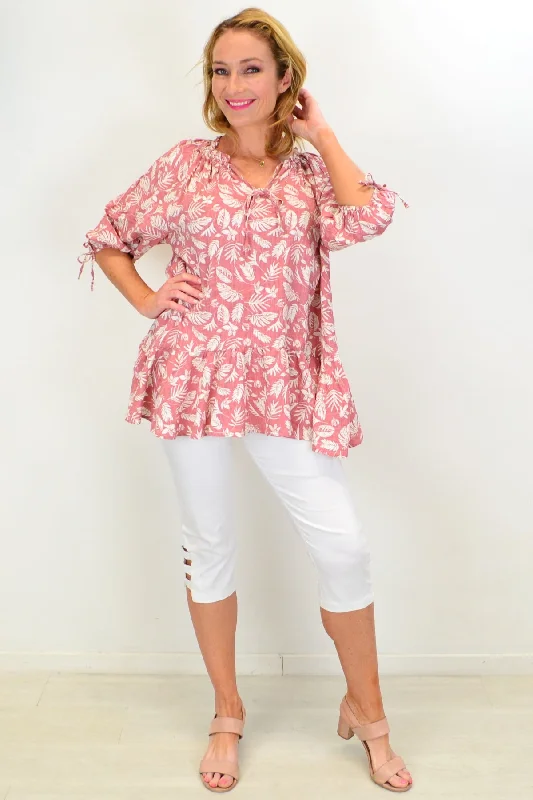 Blush Pink Sail Away tie neck Tunic Top