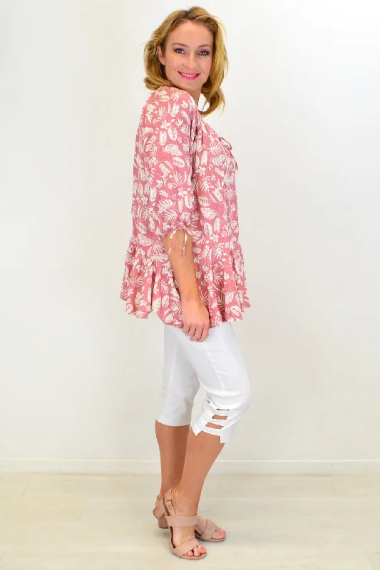 Blush Pink Sail Away tie neck Tunic Top