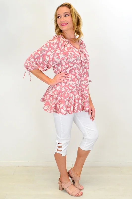 Blush Pink Sail Away tie neck Tunic Top